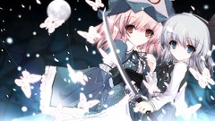 Butterflies pink hair pink eyes anime girls blue eyes konpaku 