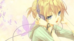 Butterflies pink headphones blondes blue eyes short hair 