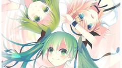 Butterflies pink woman dress gloves blue hair pink hair long 