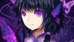 Butterflies purple dress faces long hair anime girls bangs 