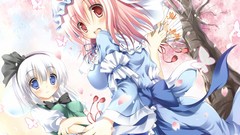 Butterflies red eyes fans anime girls blue eyes konpaku youmu 