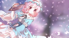 Butterflies red eyes fans pink hair anime girls touhou cherry 
