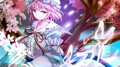 Butterflies red eyes pink hair anime girls flower petals touhou 