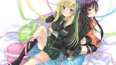 Butterflies Ribbons blondes long hair anime girls blue eyes 