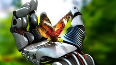 Butterflies Robots hands digital art