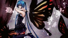 Butterflies Shoes wings dress splashes curtains blue hair long 