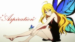 Butterflies text wings Anime blondes anime girls green eyes 