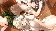 Butterflies tie floor schoolgirls shirts blondes skirts blush 