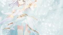 Butterflies weapons Anime dress white hair Swords gray eyes 