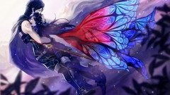 Butterflies weapons armor Swords blue hair blue eyes crying 