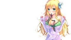 Butterflies white background blondes blush anime girls blue 