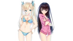 Butterflies white background blondes long hair anime girls blue 