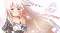 Butterflies white background white hair blush long hair anime 