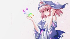 Butterflies white red eyes pink hair anime girls touhou 