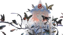 Butterflies white white background hats pink hair pink eyes 