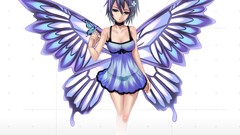 Butterflies wings Anime anime girls brown eyes purple hair 