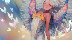 Butterflies wings dress white hair long hair anime girls