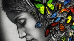 Butterflies woman abstract faces artwork digital art grayscale 
