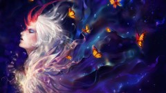 Butterflies woman abstract white hair closed eyes artwork 