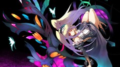 Butterflies woman dress long hair pink eyes anime girls hair bow