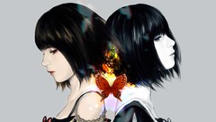 Butterflies woman dress red eyes anime girls short hair black 