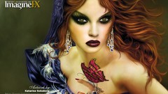 Butterflies woman feathers rings earrings lipstick eye shadow 