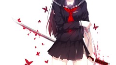 Butterflies woman Katana blood Anime Swords legs skirts long 
