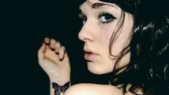 Butterflies woman project tattoos blue eyes black hair