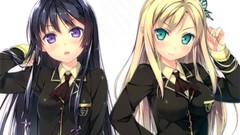 Butterflies woman schoolgirls jackets blondes blush long hair 