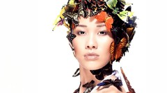 Butterflies woman white background asians
