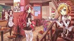 Cafe anime girls original characters maid costumes