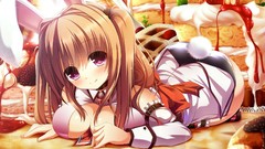 Cakes blush anime girls brunettes school uniforms desserts 