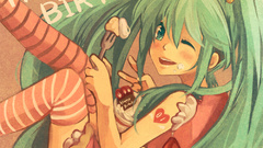 Cakes long hair hatsune miku vocaloid twintails aqua hair aqua 
