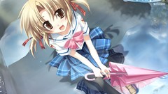 Calm morning Umbrellas blondes anime girls