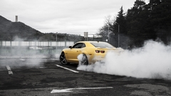 Camaro Chevrolet burnout yellow smoke selective coloring vehicle
