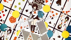 Cameras anime girls school uniforms short hair playing cards