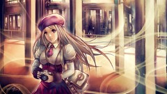 Cameras blondes long hair anime girls purple eyes original 