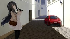 Cameras long hair anime girls brown eyes black hair