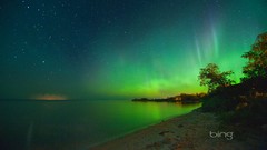 Canada lakes Beaches bing night sky aurora borealis