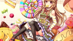 Candies cakes blush anime girls brunettes nekomimi cat ears 