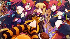 Candies horns Halloween red eyes blondes skirts anime girls 