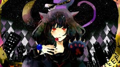 Candies red eyes cities long hair brunettes vocaloid animal ears