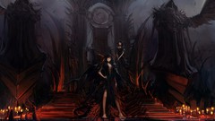 Candles horns devil red eyes anime girls black hair tails soft 