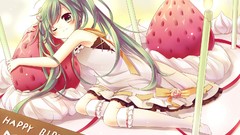 Candles strawberries cakes hatsune miku vocaloid twintails