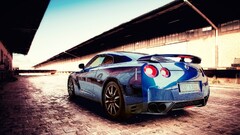 Car Nissan blue cars vehicle nissan gt-r numbers