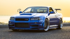Car Nissan tuning blue cars vehicle Nissan Skyline GT-R R34