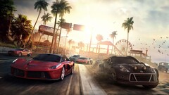 Car racing red cars black cars palm trees video games Ferrari