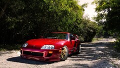 Car Toyota supra red cars colored wheels Japanese cars vehicle