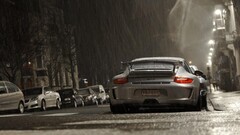 Car vehicle rain Porsche City urban asphalt street silver cars