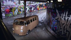 Car vehicle wall urban Volkswagen graffiti Beige vw bus tunnel